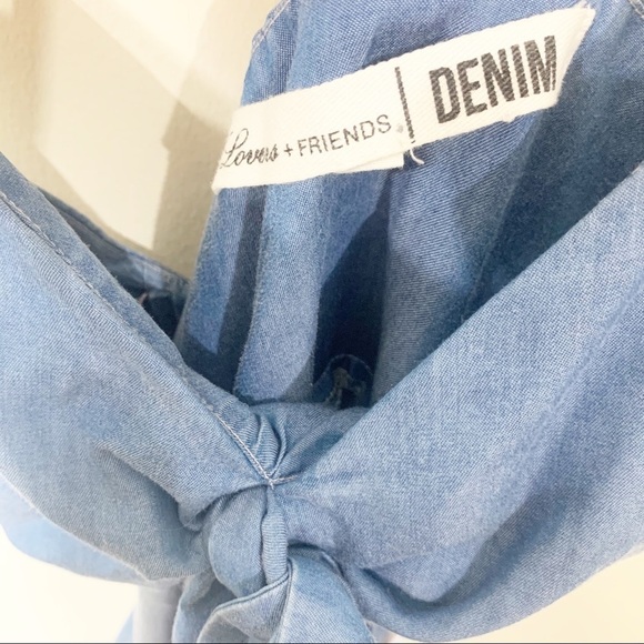 Lovers & Friends Blue Chambray Denim Lace Cutout Tie Front Saffron Midi Dress - Picture 6 of 9